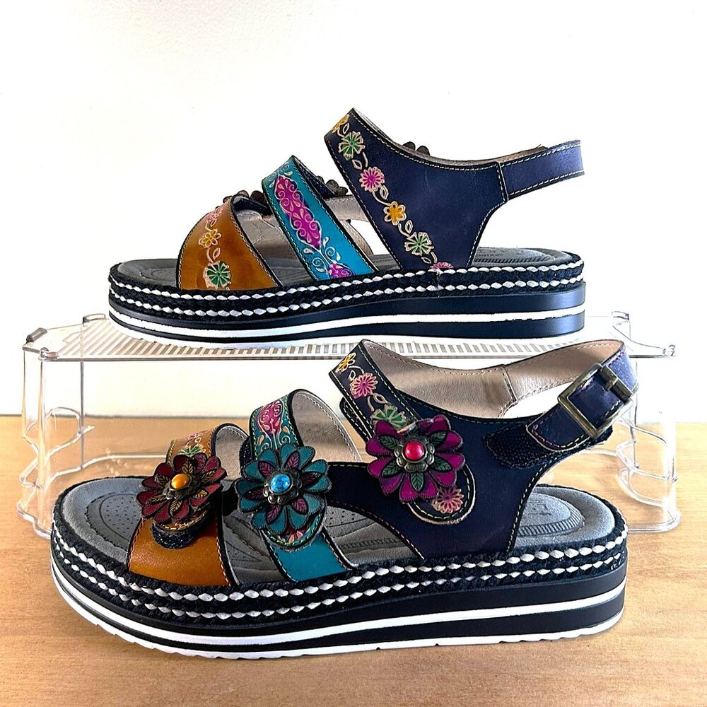 L’Artiste Spring Step Rebecka leather colorful flowered sandals US 9 / EU 40
